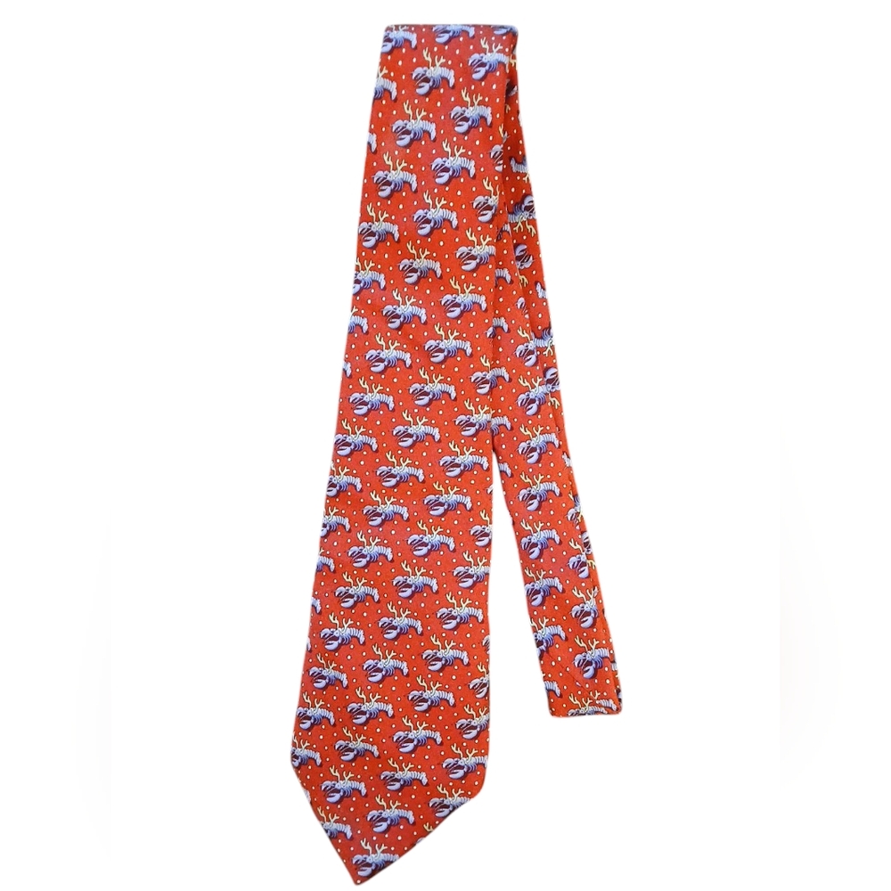 VINEYARD VINES NECKTIE. Red with blue lobsters